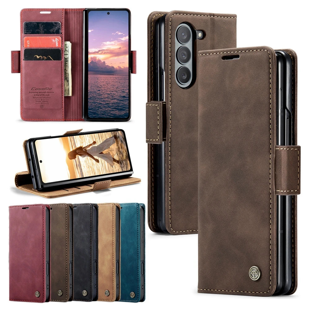 Samsung Galaxy Z Fold 7 Shockproof Retro Leather Wallet Case