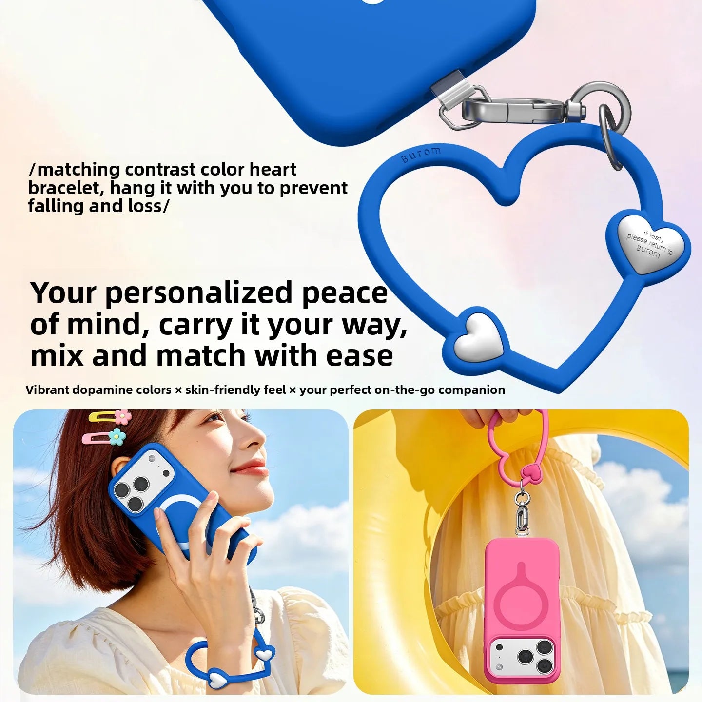 Shockproof Liquid Silicone MagSafe Case with Heart-Shaped Lanyard for iPhone 17 Series
