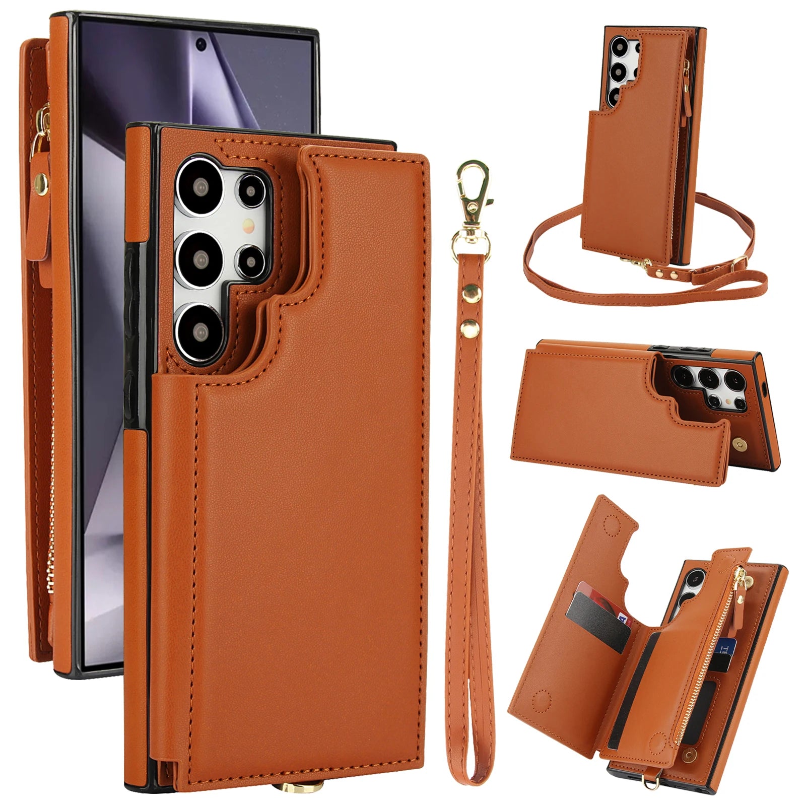 Crossbody Leather Flip Wallet Case for Samsung Galaxy S25 Series