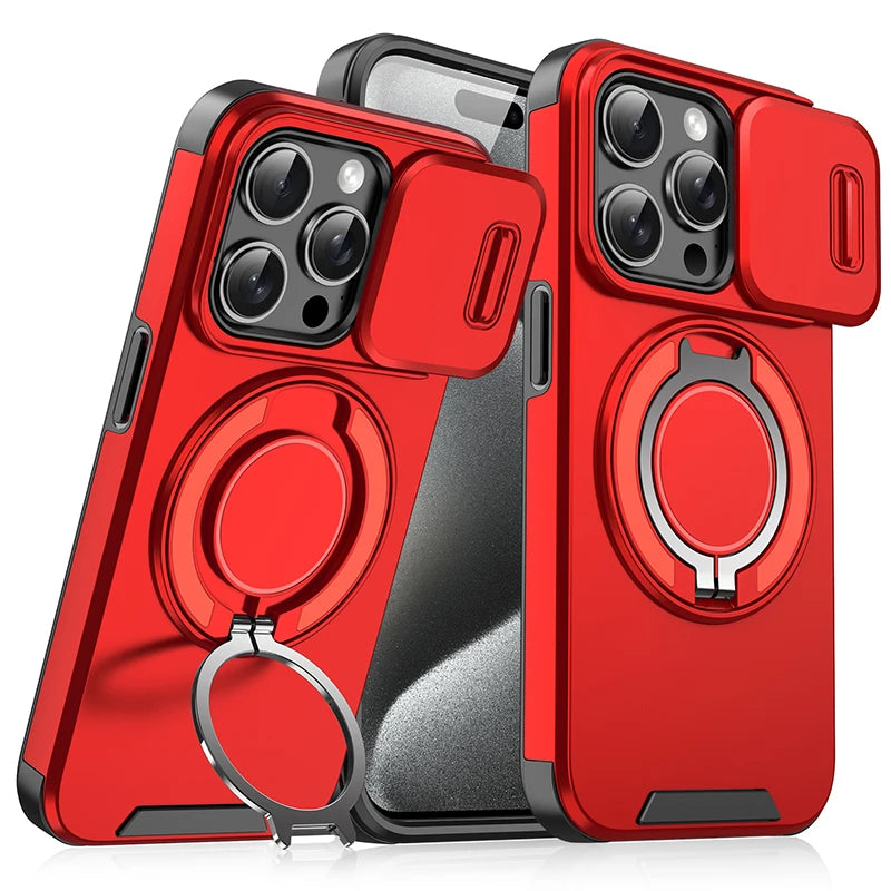 iPhone 16 Series TPU + PC Bumper Case with 360° Rotating Hidden Metal Ring