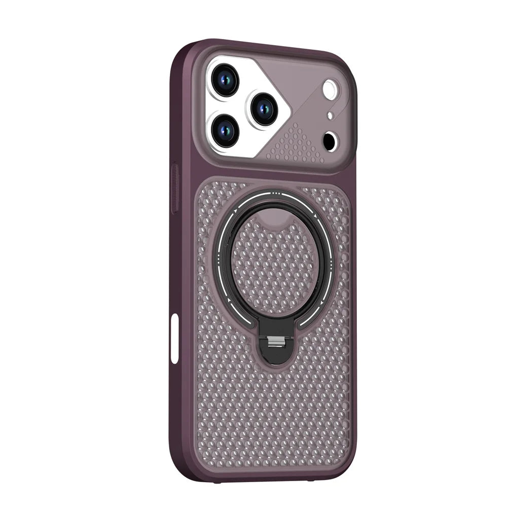 Textured MagSafe Cooling Case with Rotatable Ring Stand for iPhone 18 Series