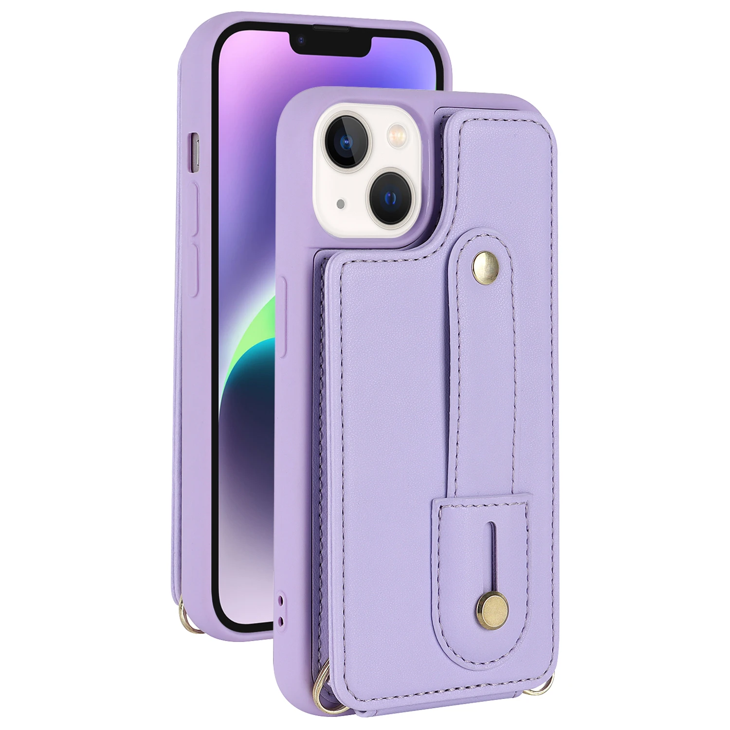 Crossbody Wristband Wallet Leather Card Slot Case for iPhone 15 Series