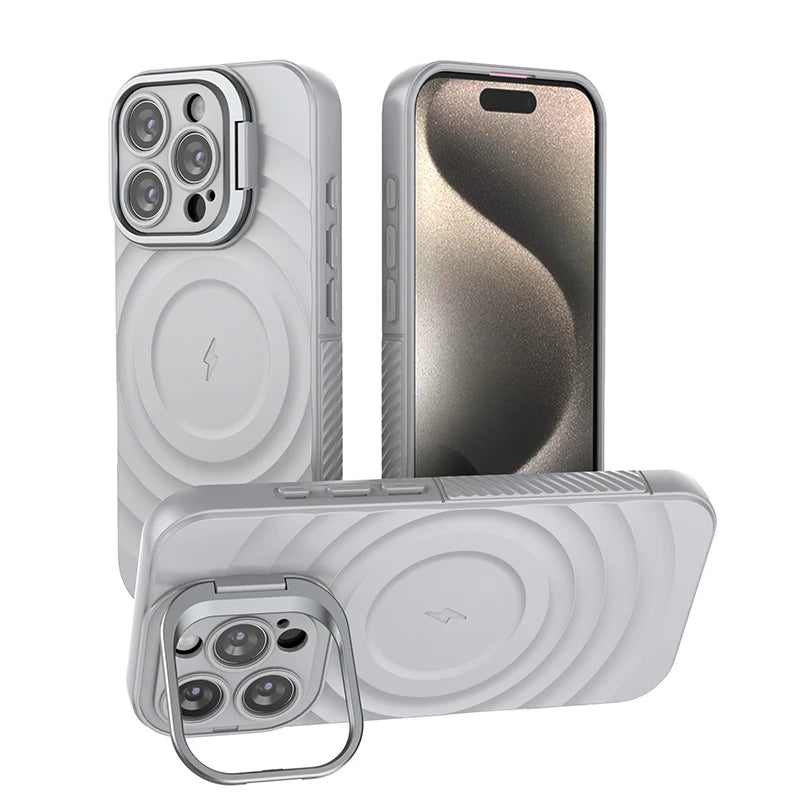 Matte Ripple Armor MagSafe Case with Foldable Stand for iPhone 16 Series