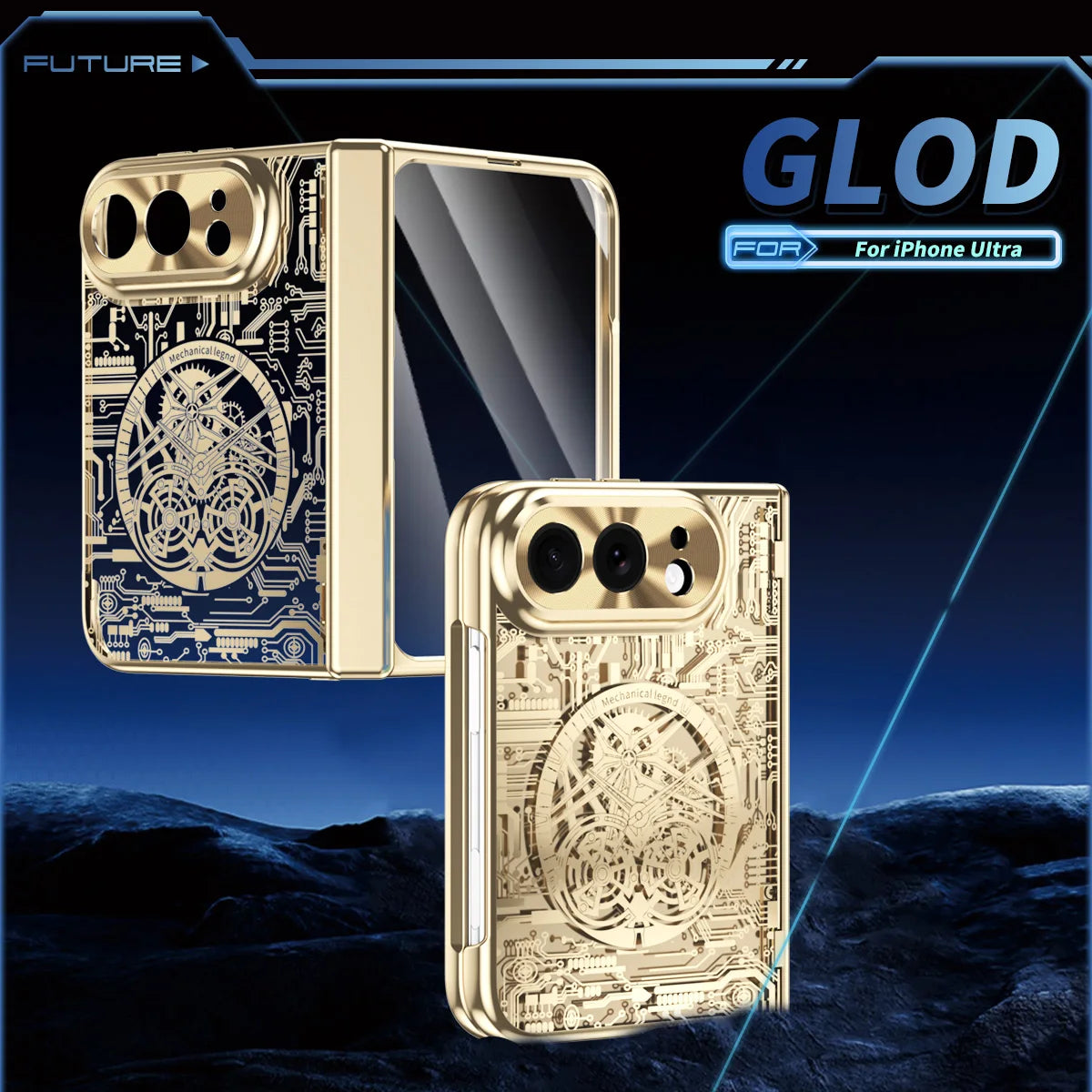 Gold-Tone Hinge Protection Case with Raised Camera Ring for iPhone Duo