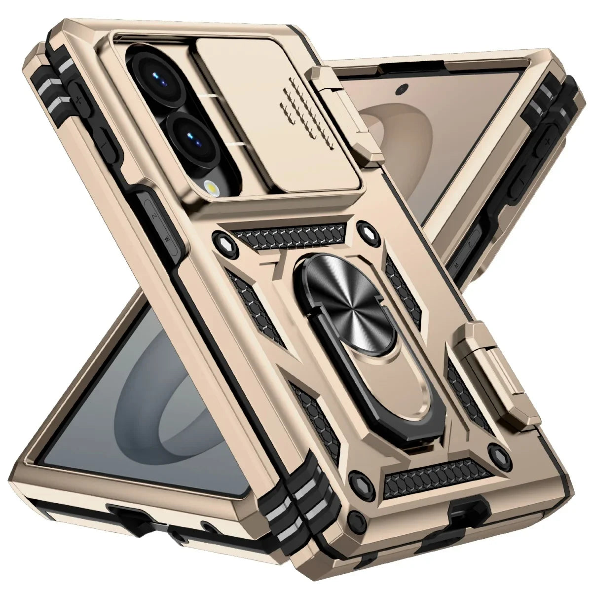 Sliding Camera Lens Cover Case with Rotating Ring Kickstand for Samsung Galaxy Z Fold 8