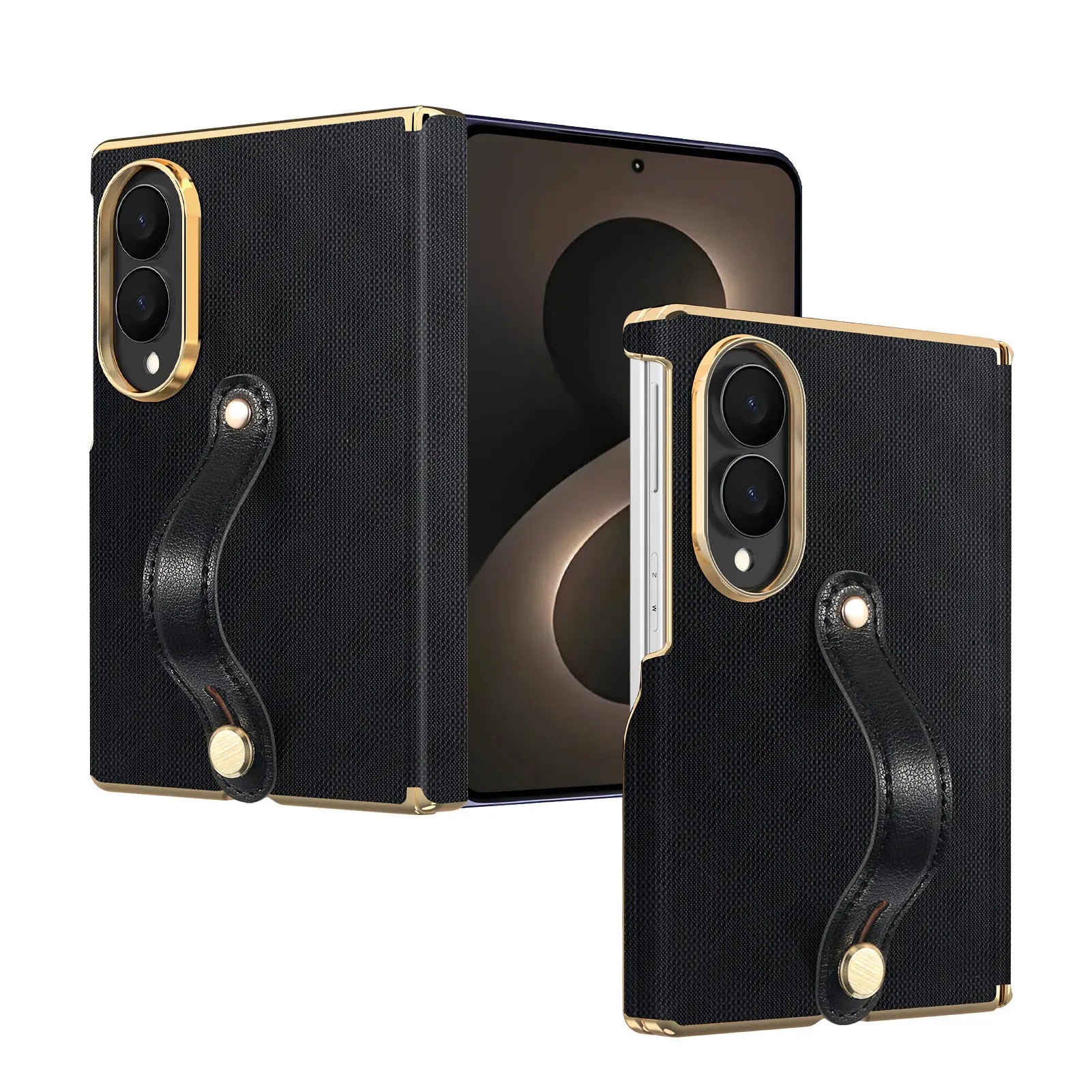 Luxury Business Velvet Leather Case with Wrist Strap for Samsung Galaxy Z Fold 8