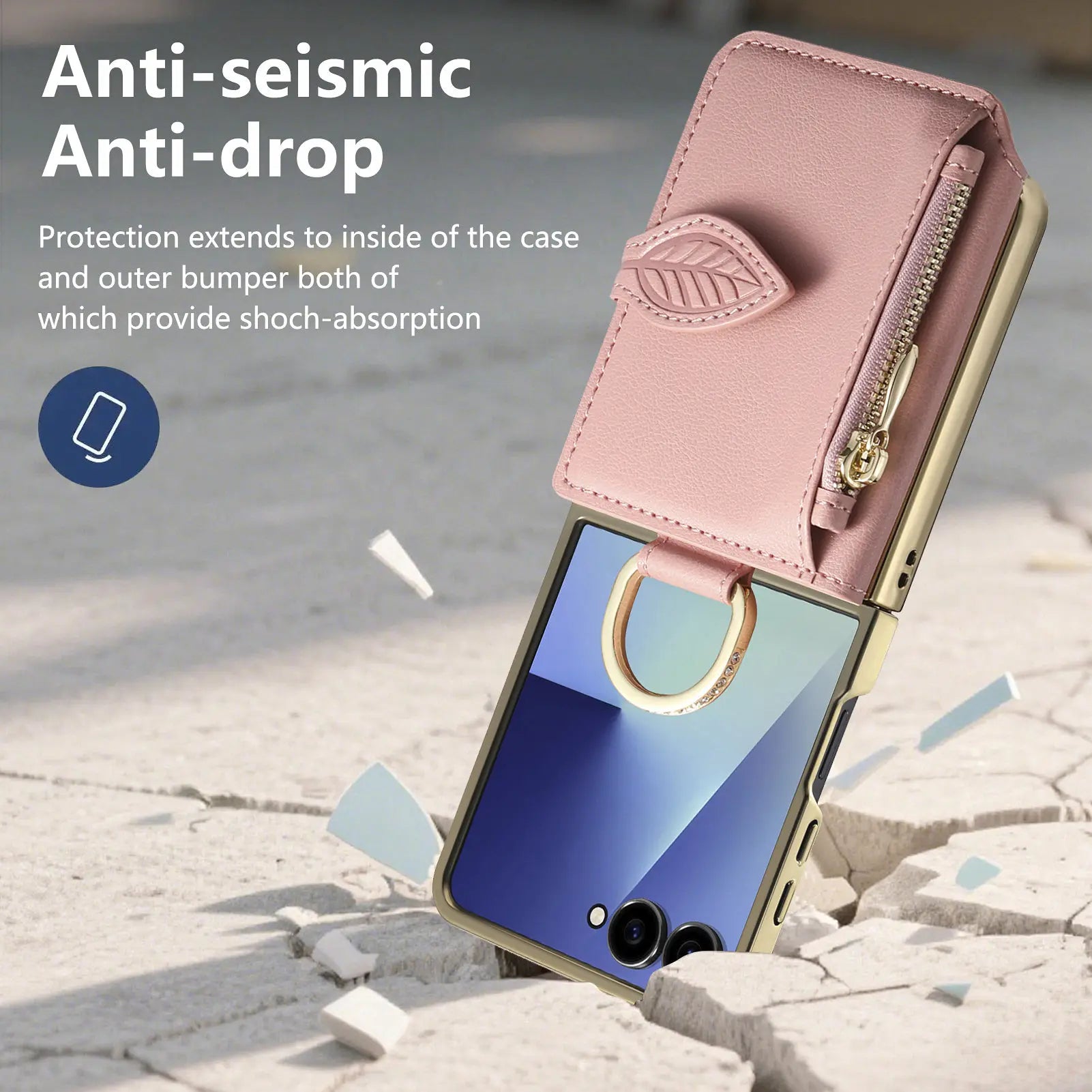Samsung Z Flip 7 Shockproof Leather Case with Card Slots and Mirror