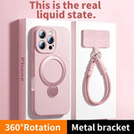 iPhone 16 Series Silicone MagSafe Case with Rotating Ring Holder Stand