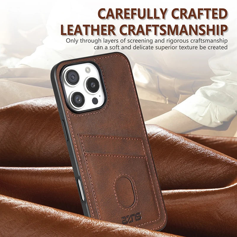 Premium Leather Protective Case with Card Holder Pocket for iPhone 16 Series