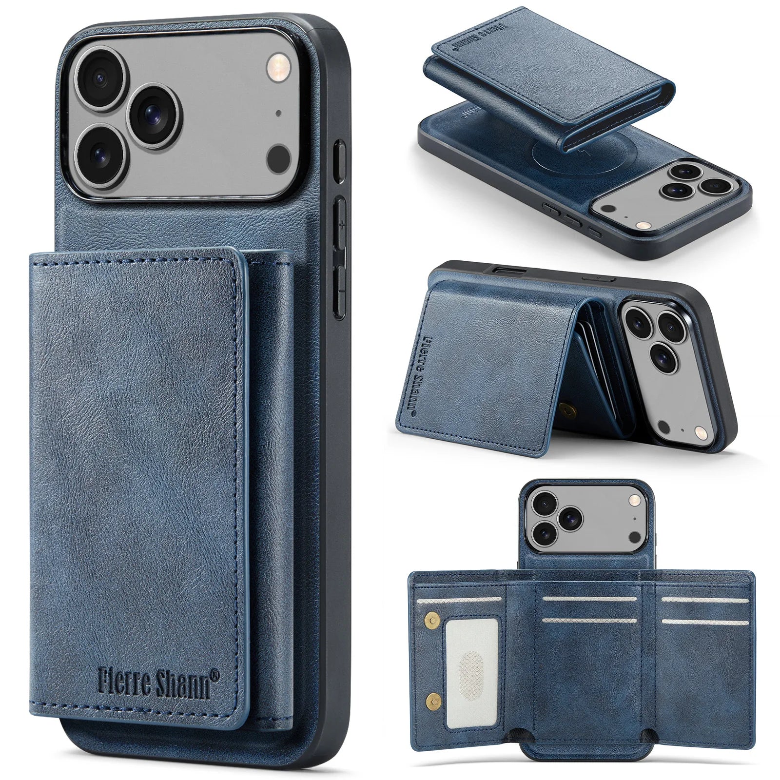 iPhone 17 Series MagSafe Leather Case with 5-Card Holder Stand