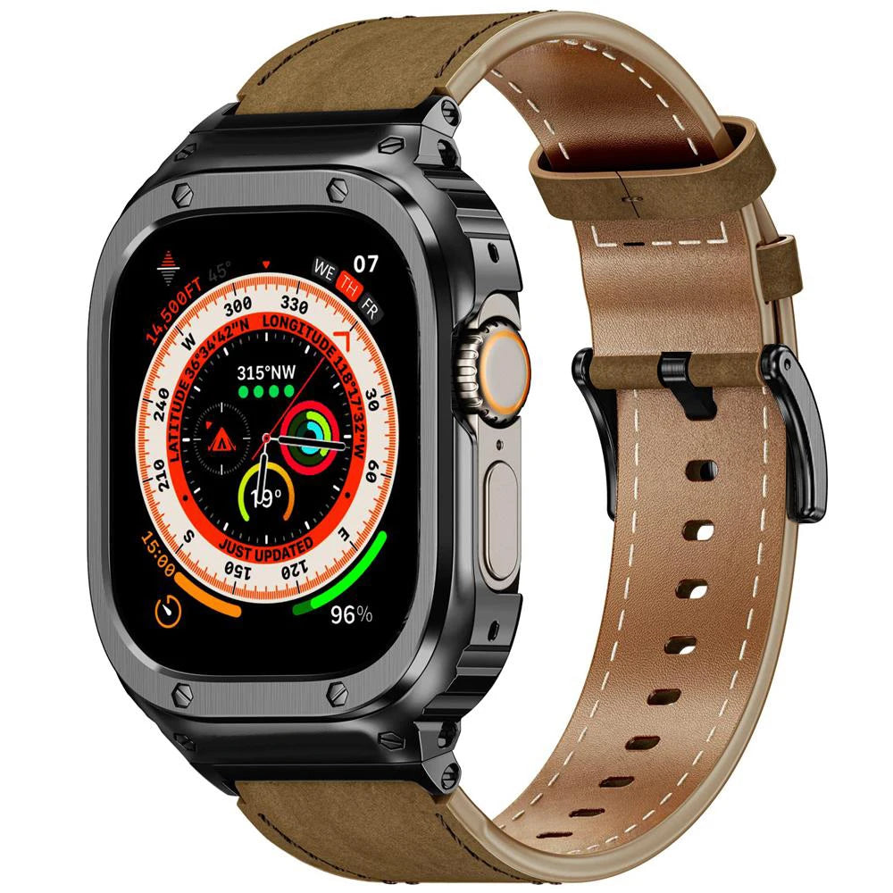 Luxury Metal Frame & Leather Strap Modification Kit for Apple Watch