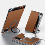 Top-Grain Leather Flip Case with 360° Rotating Ring Stand for Samsung Galaxy Z Fold 8