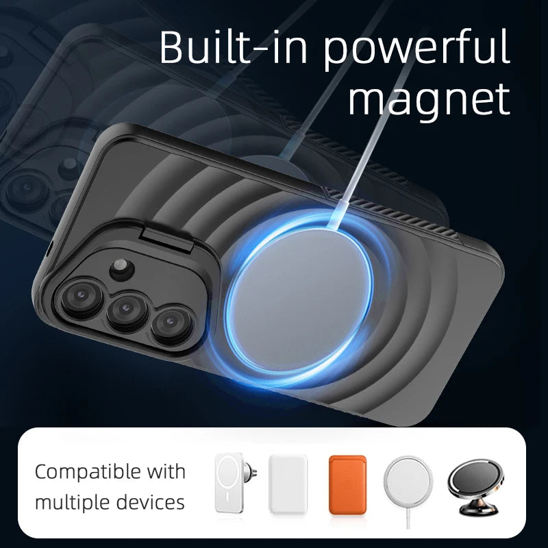 Shockproof Magnetic Case with Folding Camera Stand for Samsung Galaxy S25 Series