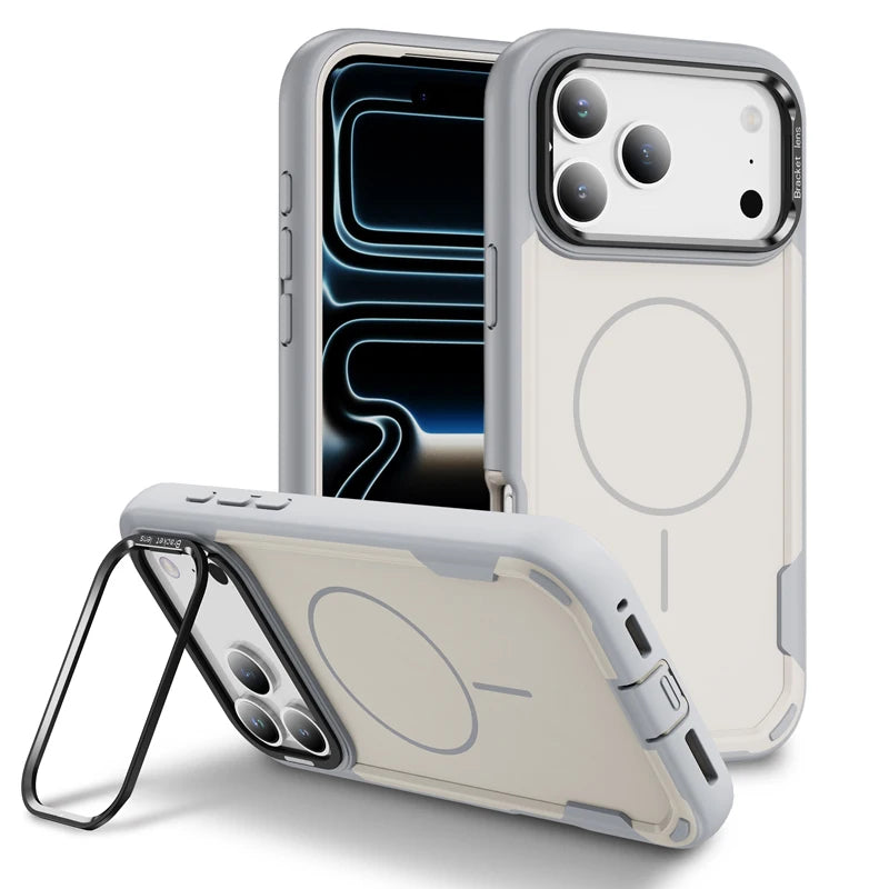 Durable Anti-Shock MagSafe Case with Built-in Lens Stand for iPhone 17 Series