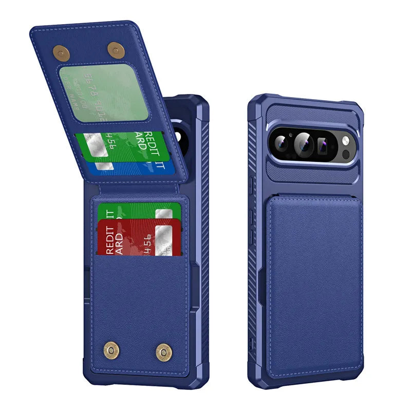 Google Pixel 10 Series Leather Flip Case with Card Holder Stand