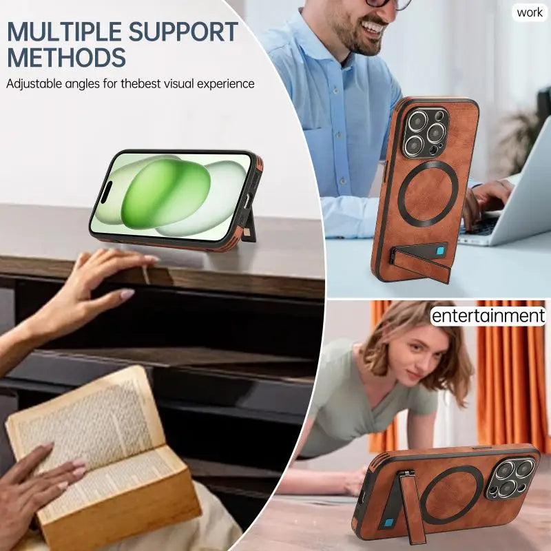 Matte PU Leather MagSafe Case for iPhone 16 Series