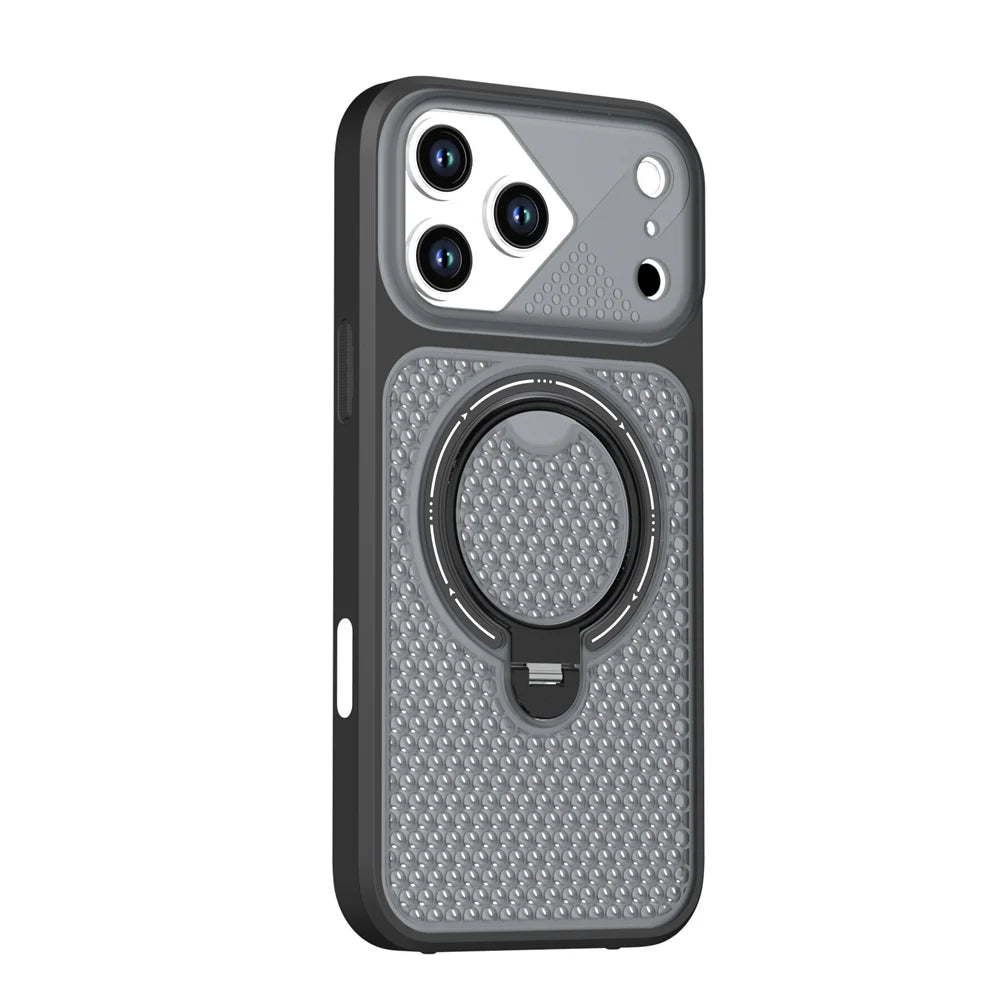 Textured MagSafe Cooling Case with Rotatable Ring Stand for iPhone 18 Series