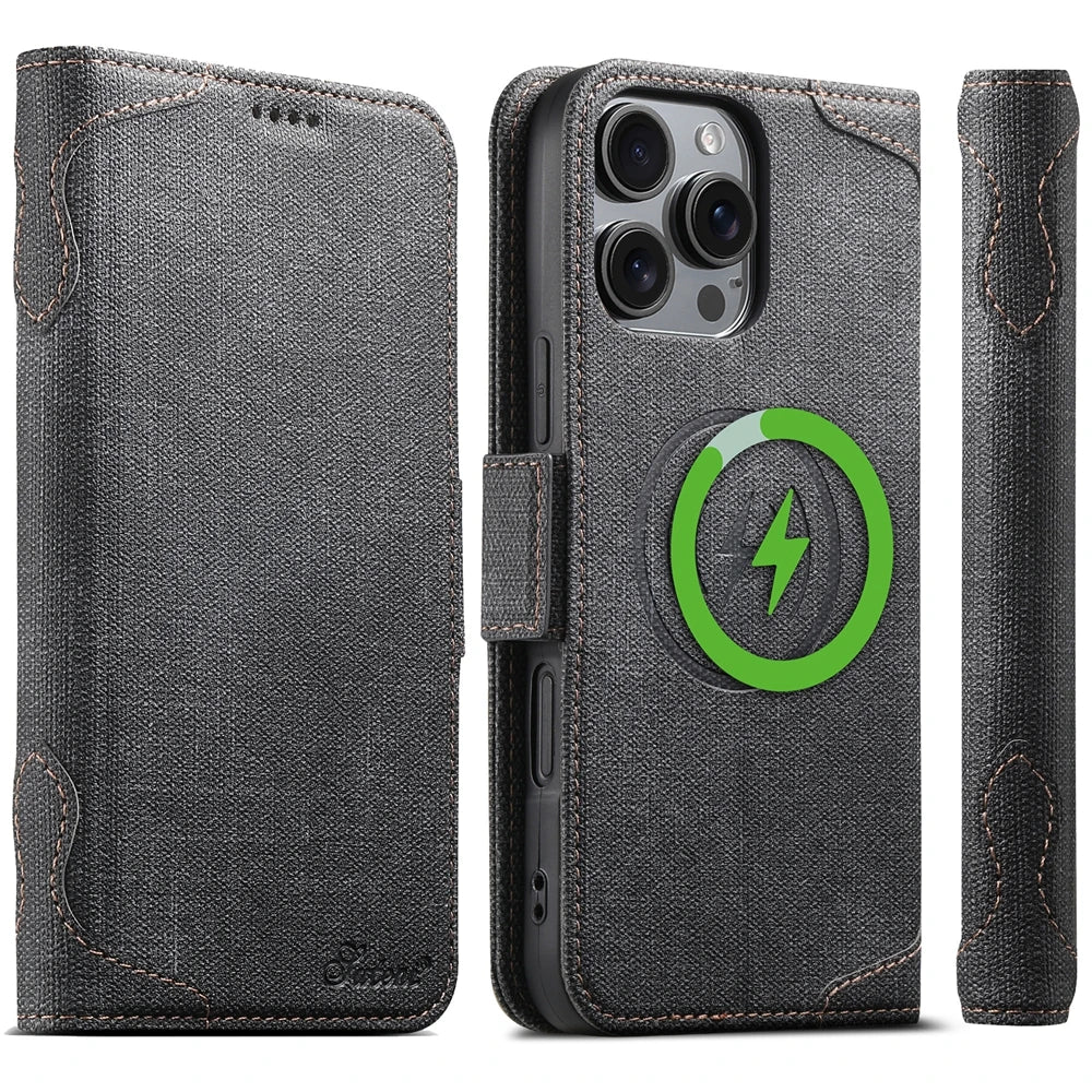 MagSafe-Compatible Denim Flip Wallet Case for iPhone 16 Series