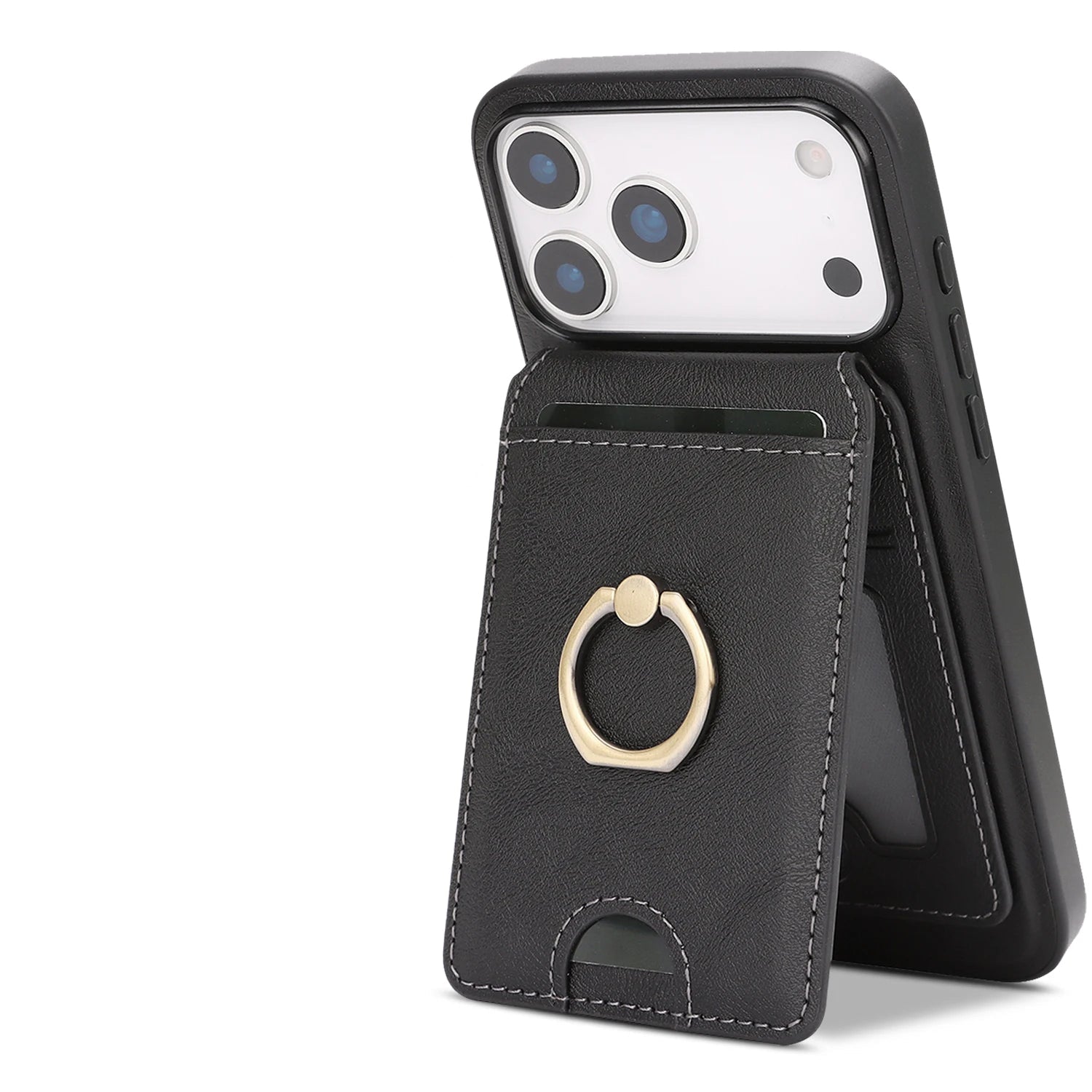 MagSafe Compatible Leather Case with Removable Vertical Card Slot for iPhone 17 Series