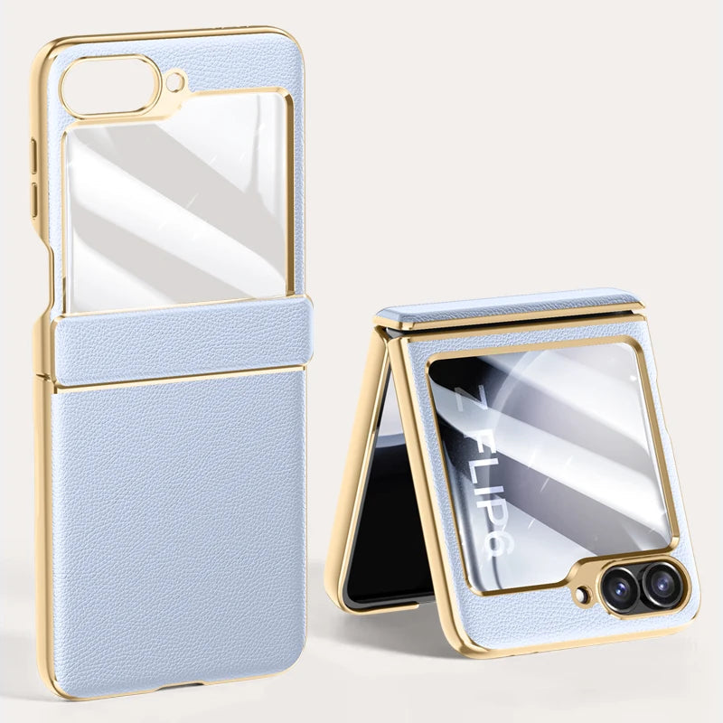 Shockproof Electroplated Leather Hard Shell Case for Samsung Galaxy Z Flip 6