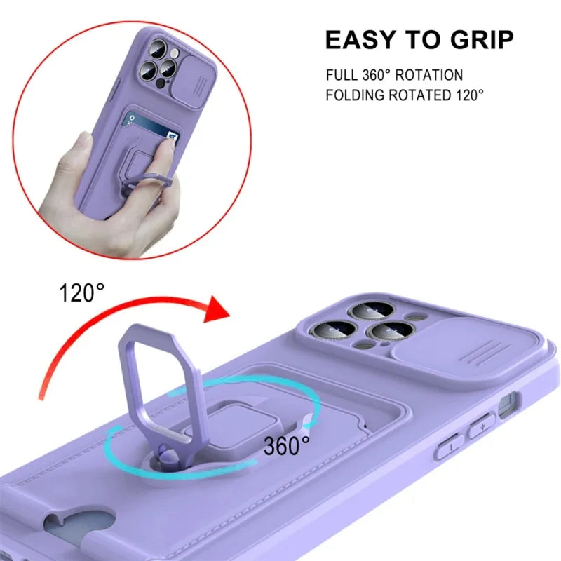 iPhone 15 Series Magnetic Wallet Case with Card Holder & Slide Camera Protection