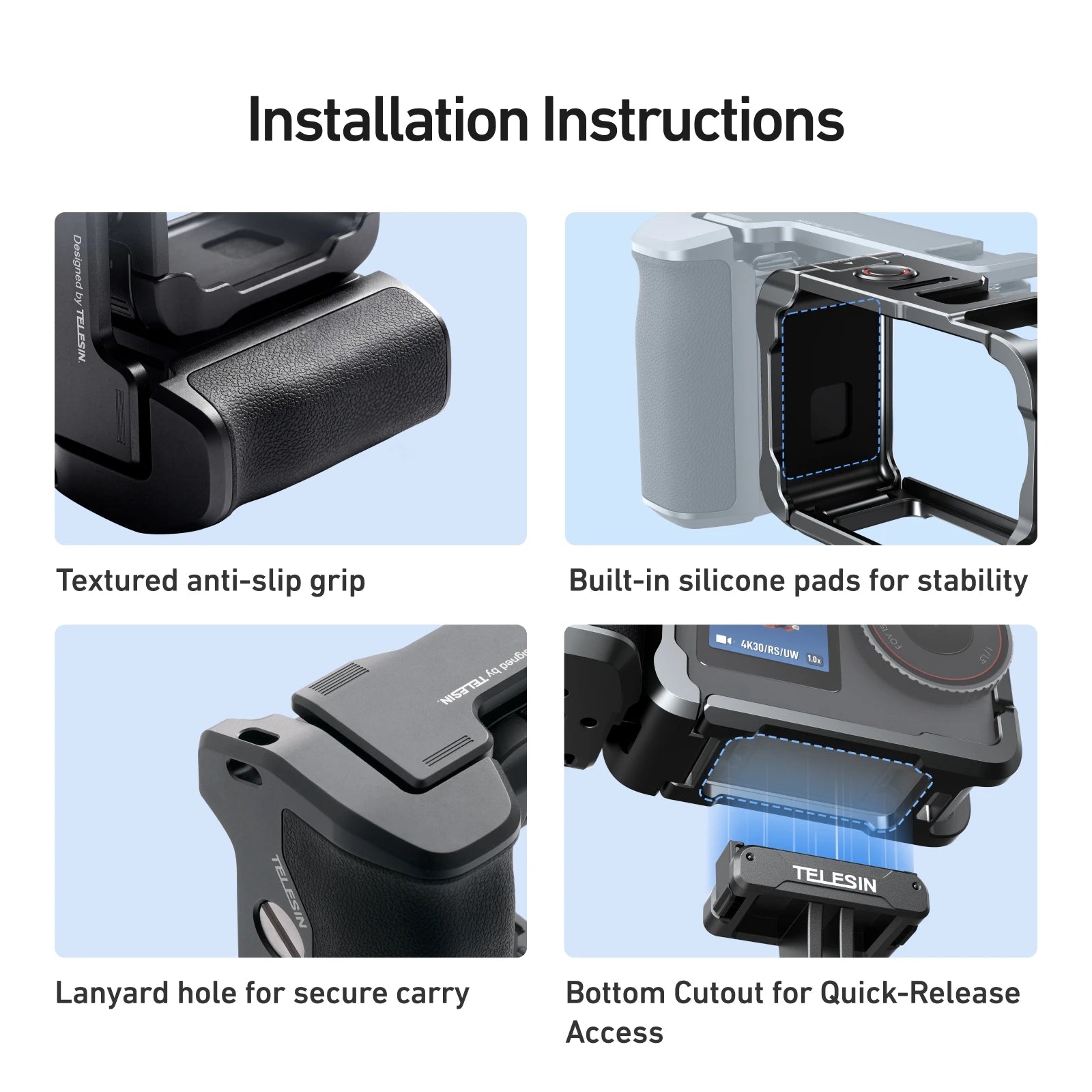 TELESIN Hand Grip Remote Control Kit for DJI Osmo Action 6