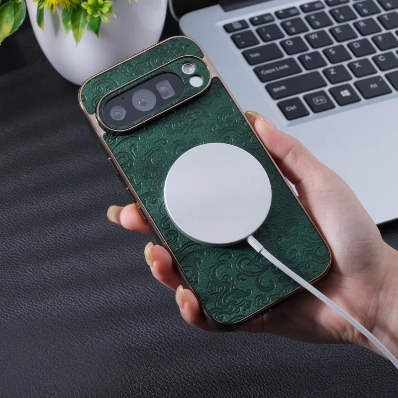 Vintage Flower Leather Magnetic Case for Google Pixel 9 Series