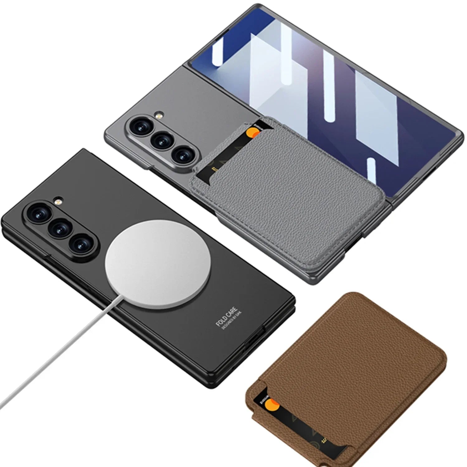 Samsung Galaxy Z Fold7 Magnetic Phone Case with Detachable Card Holder & Tempered Glass