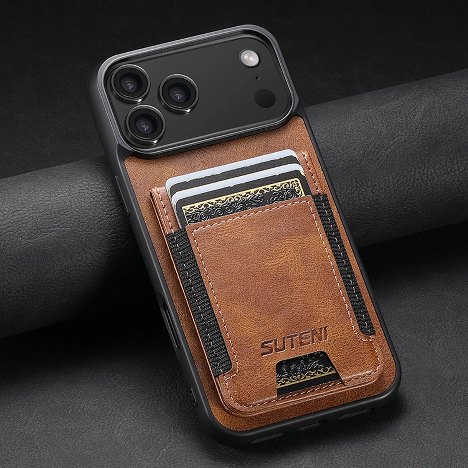 iPhone 17 Series Leather Wallet Case with Elastic Card Slot