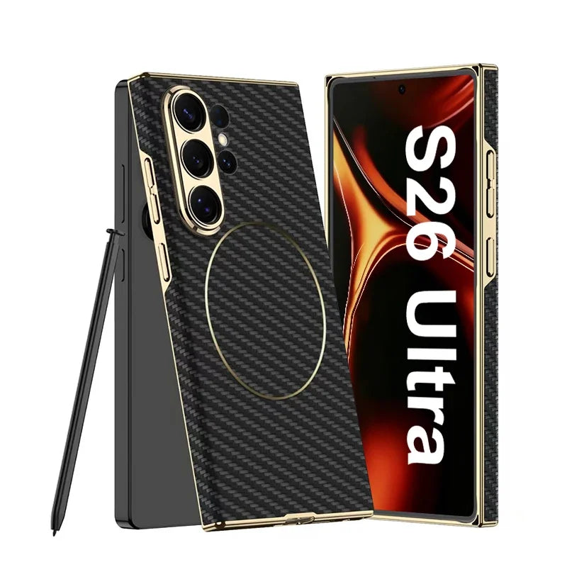Luxury Electroplated Vegan Leather Magnetic Case for Samsung Galaxy S26 Ultra
