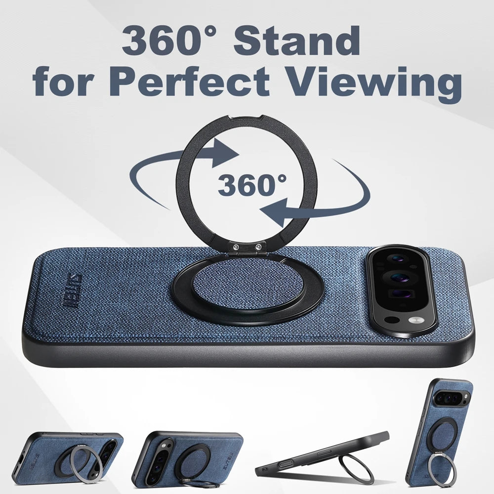 Google Pixel 9 Series Denim Magnetic Case with 360° Ring Bracket & Kickstand