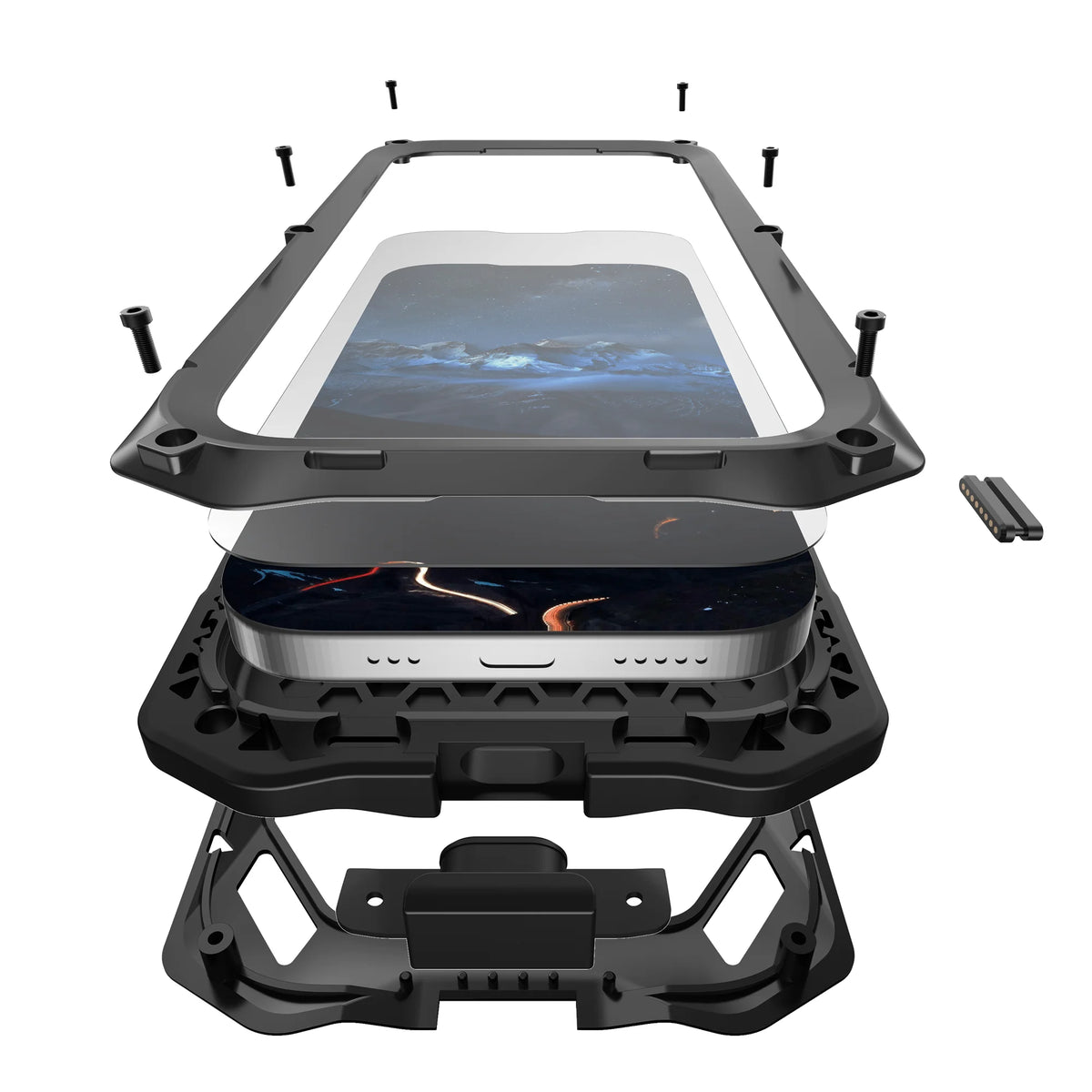Metal Full-Body Case with Tempered Glass and Camera Stand for iPhone 17 Series