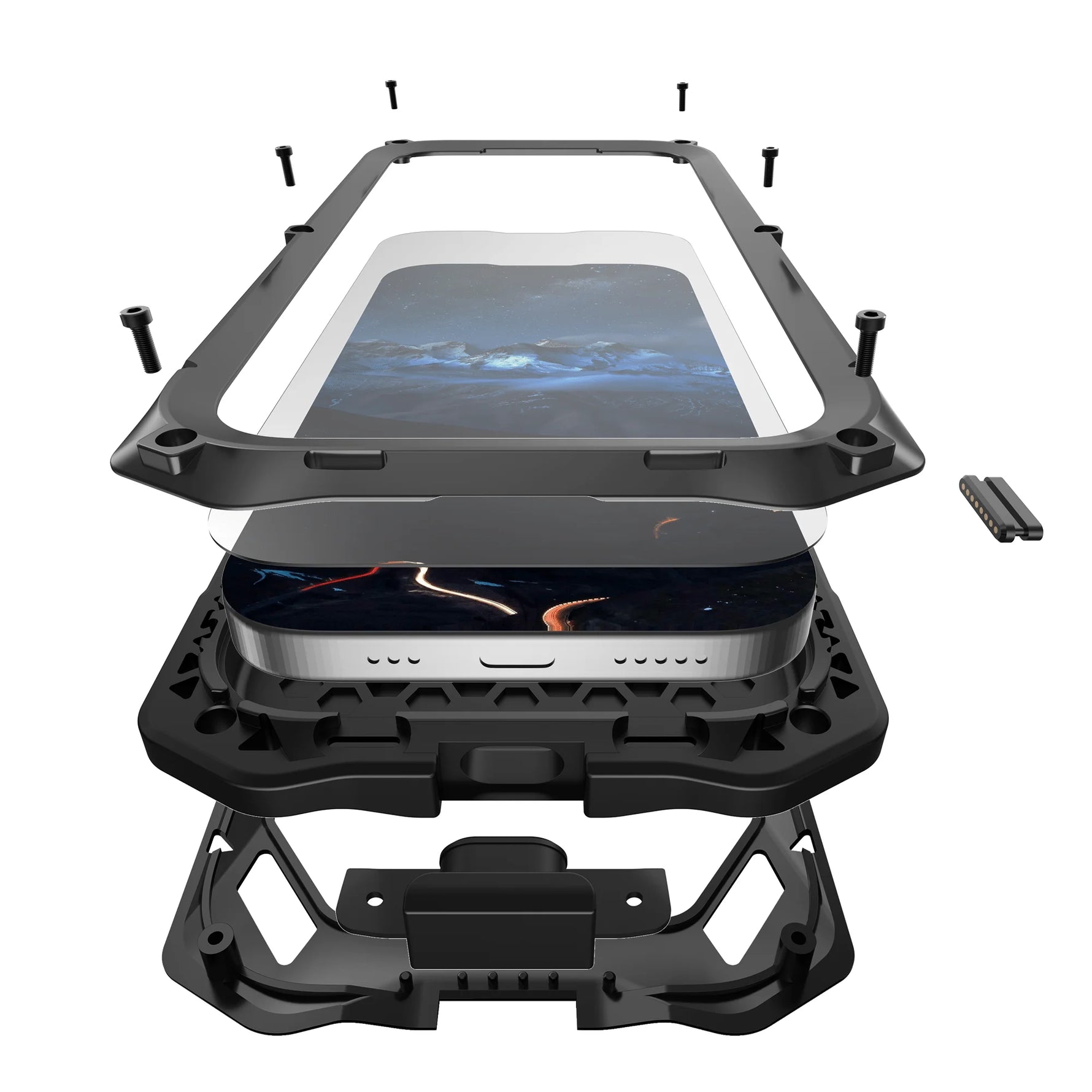 Metal Full-Body Case with Tempered Glass and Camera Stand for iPhone 17 Series