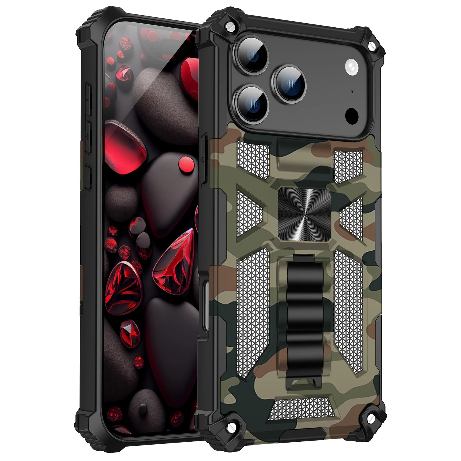 Shockproof Military Camouflage TPU Magnetic Armor Case for iPhone 17 Series