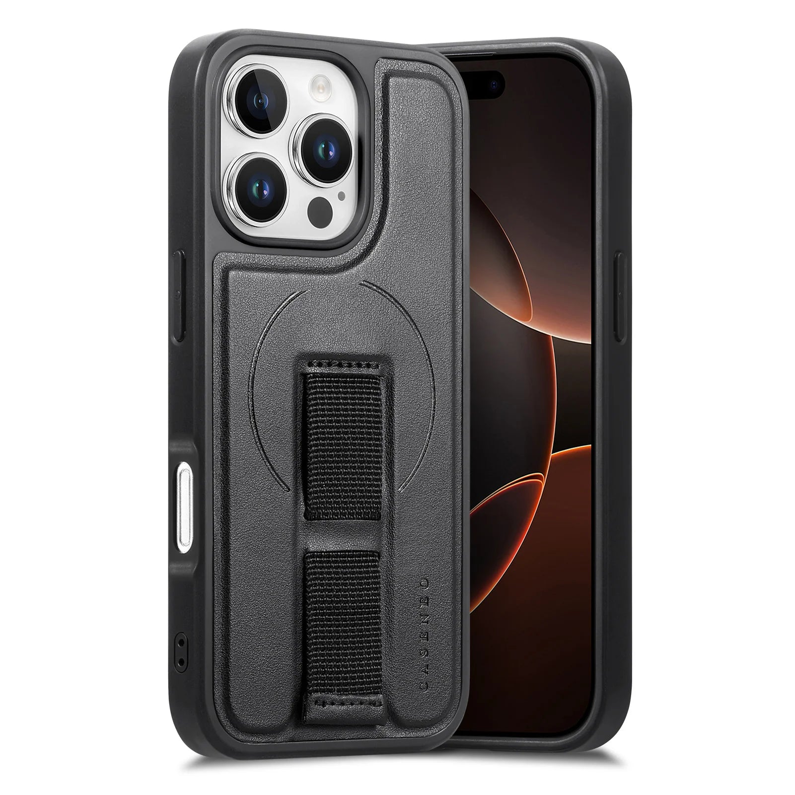 iPhone 16 Series Leather MagSafe Case with Wrist Strap