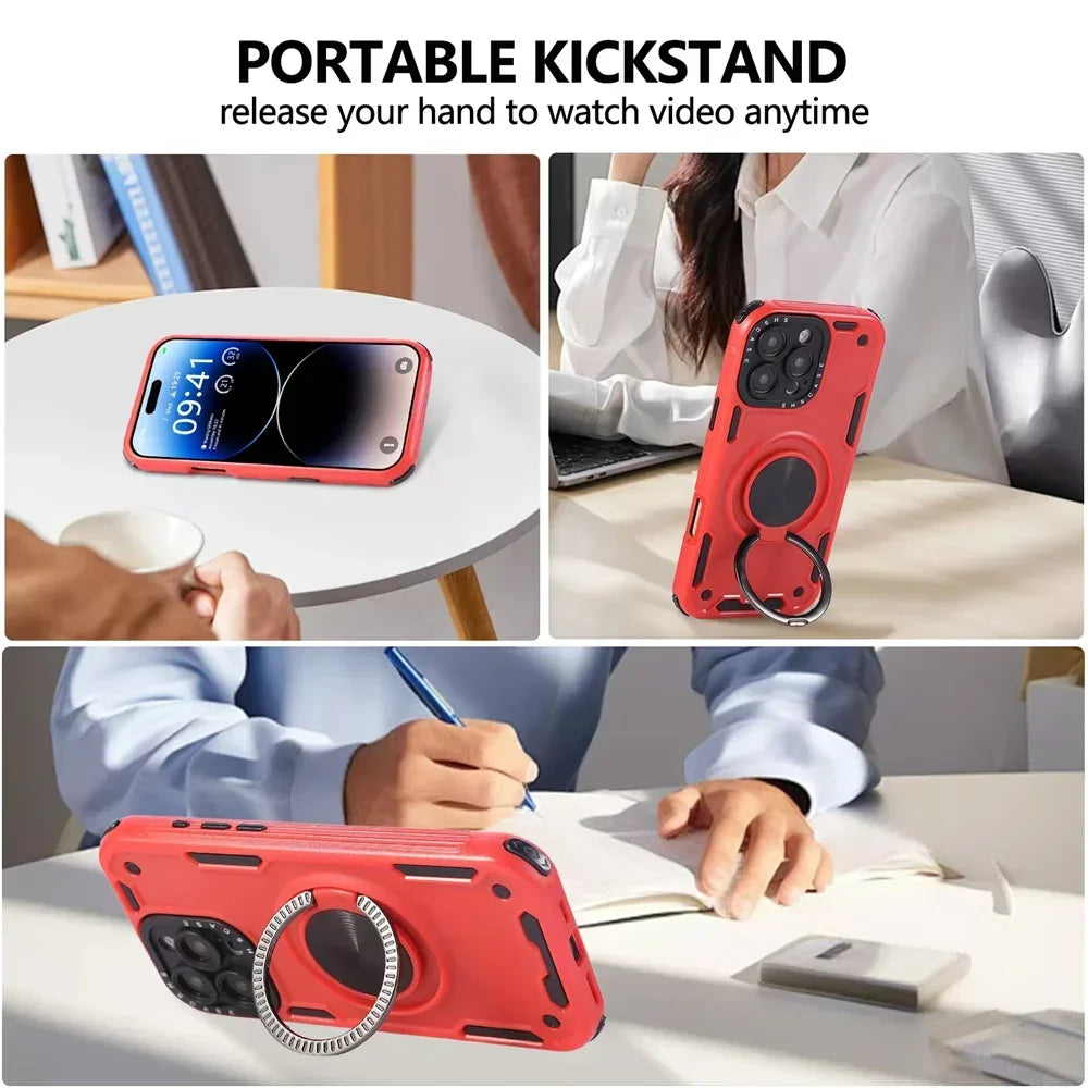 Shockproof MagSafe Phone Case with 360° Spin Ring Holder Stand for iPhone 16 Series