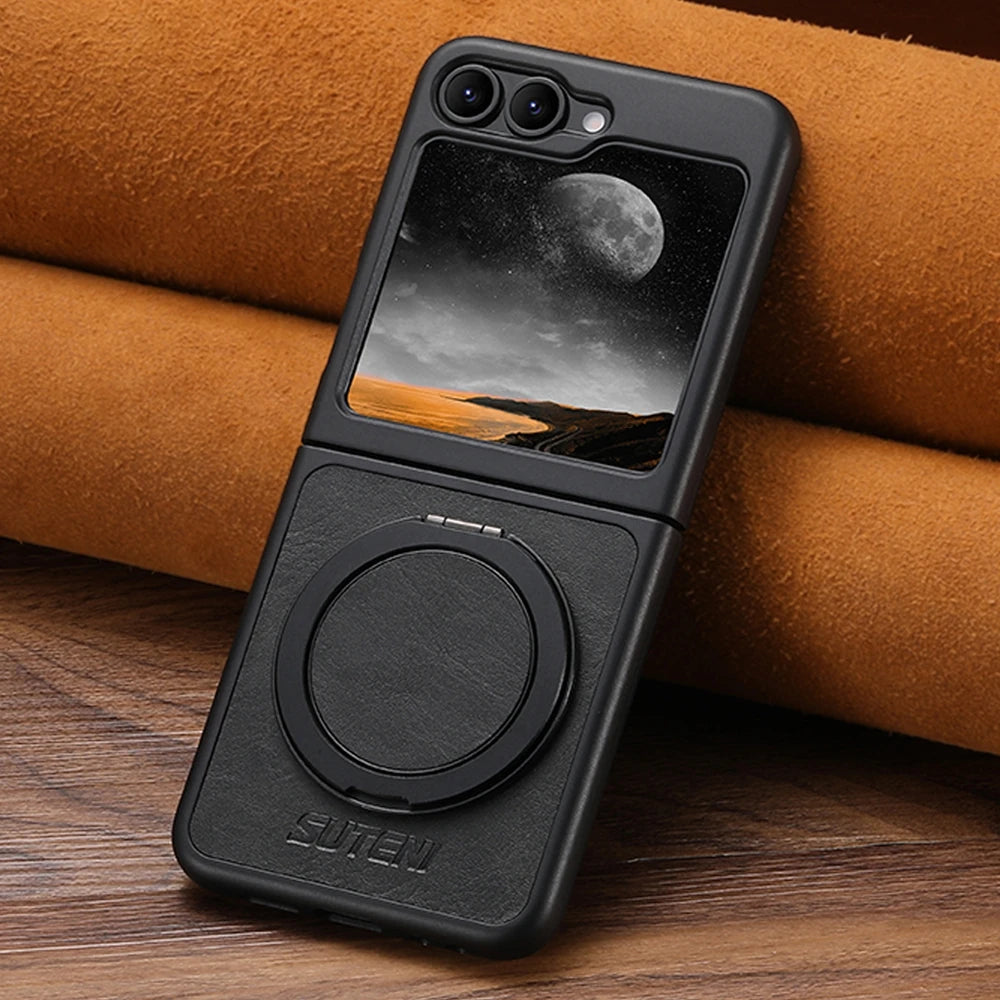 Premium Leather Magnetic Flip Case with Ring Bracket for Samsung Galaxy Z Flip 6