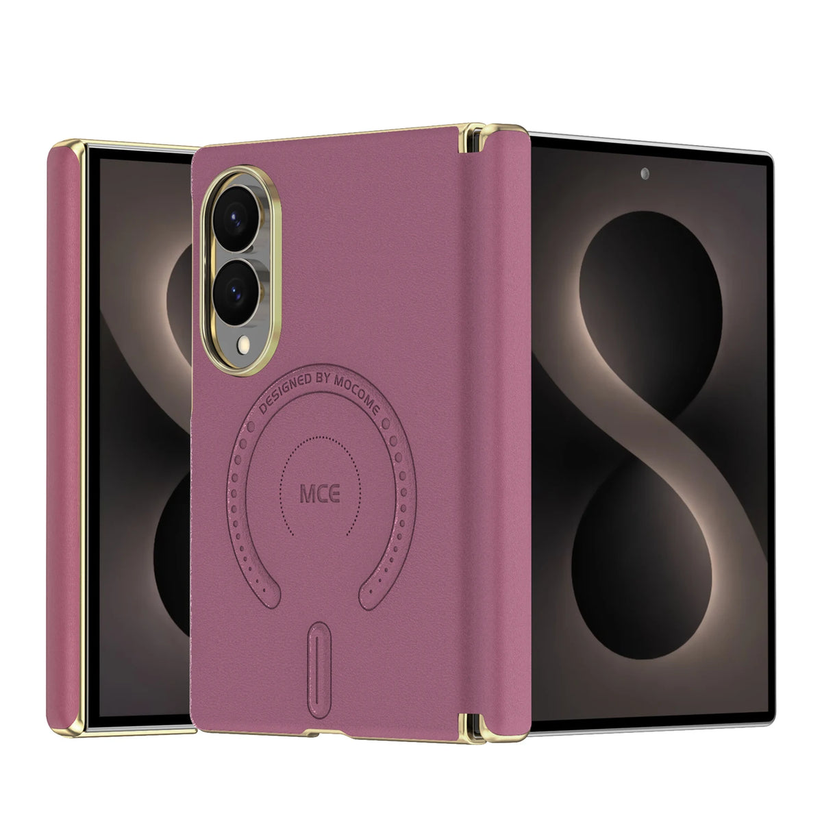 Embossed Leather Magnetic Hinge Shield Case for Samsung Galaxy Z Fold 8