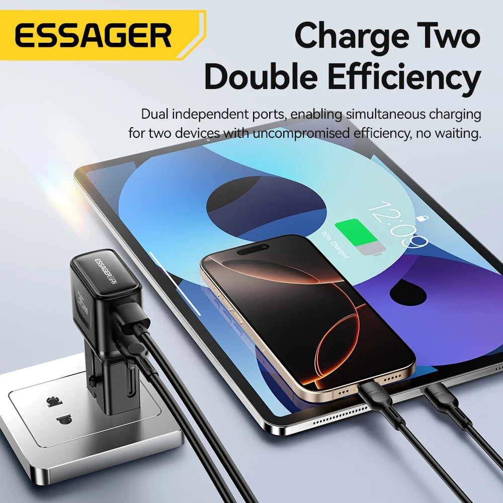 Essager 35W GaN International Travel Adapter with Dual USB-C Fast Charging Ports