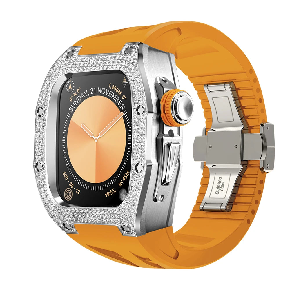 Luxury 5A Cubic Zirconia Titanium Case Modification Kit for Apple Watch Series 10 (46mm)