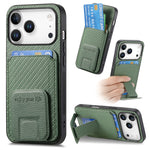 Carbon Fiber Pattern Magnetic Leather Wallet Case with Invisible Kickstand for iPhone 17 Series
