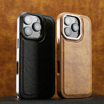 Luxury PU Leather Magsafe Phone Case with Reinforced Metal Camera Frame for iPhone 16 Series