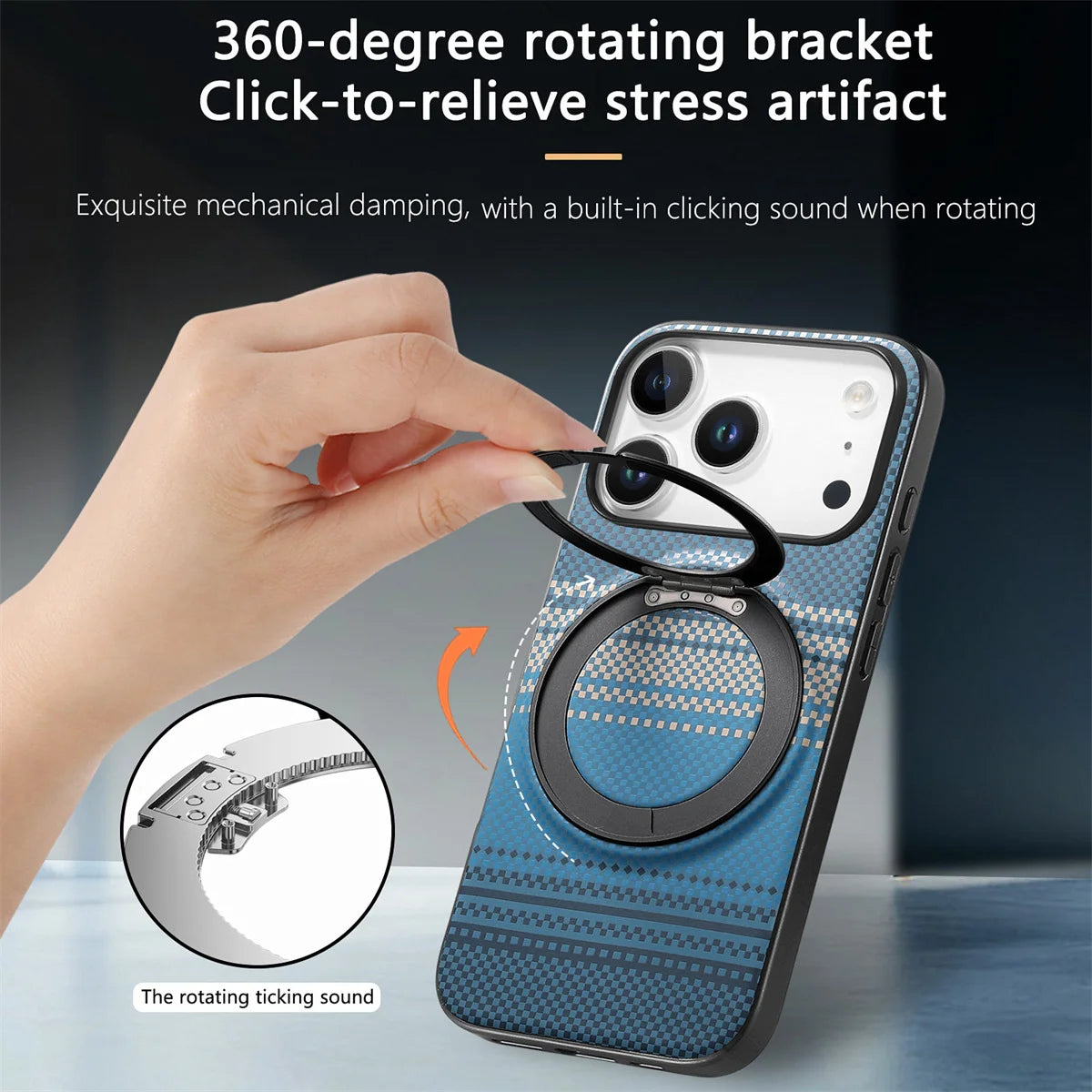 iPhone 17 Series Carbon Fiber MagSafe Case with 360° Rotating Stand