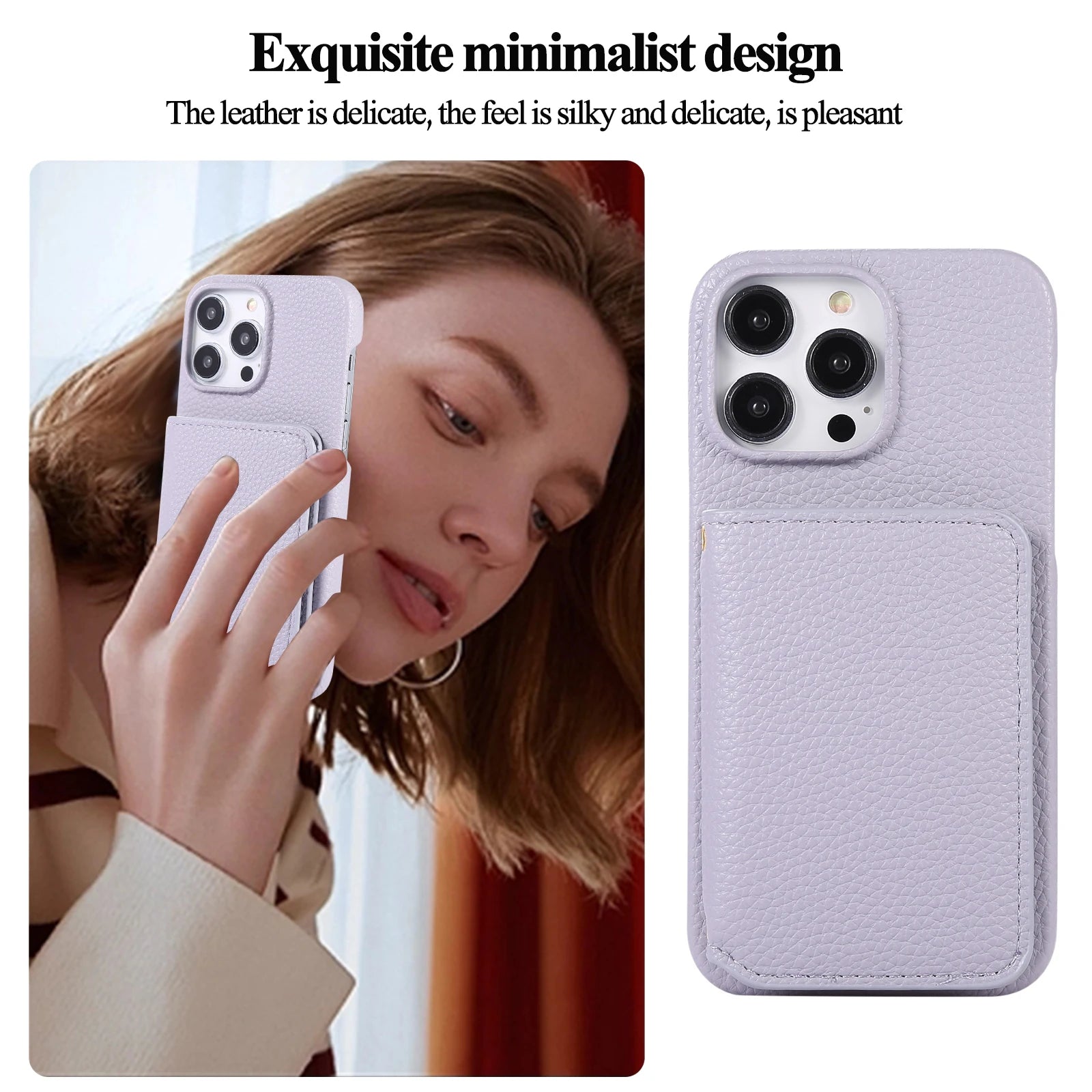 Crossbody Leather Case with Card Bag and Long Lanyard for iPhone 15 Series