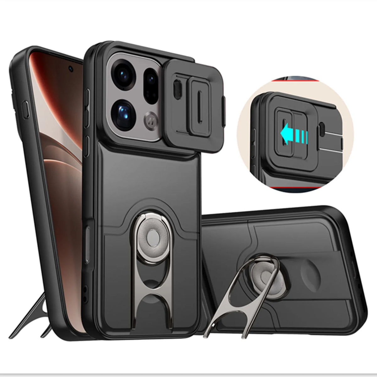 Shockproof Dual-Layer Case with Slide Lens Cover for OPPO Find X9 Series