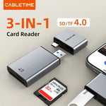 CABLETIME 3-in-1 SD Card Reader USB-A & USB-C Adapter
