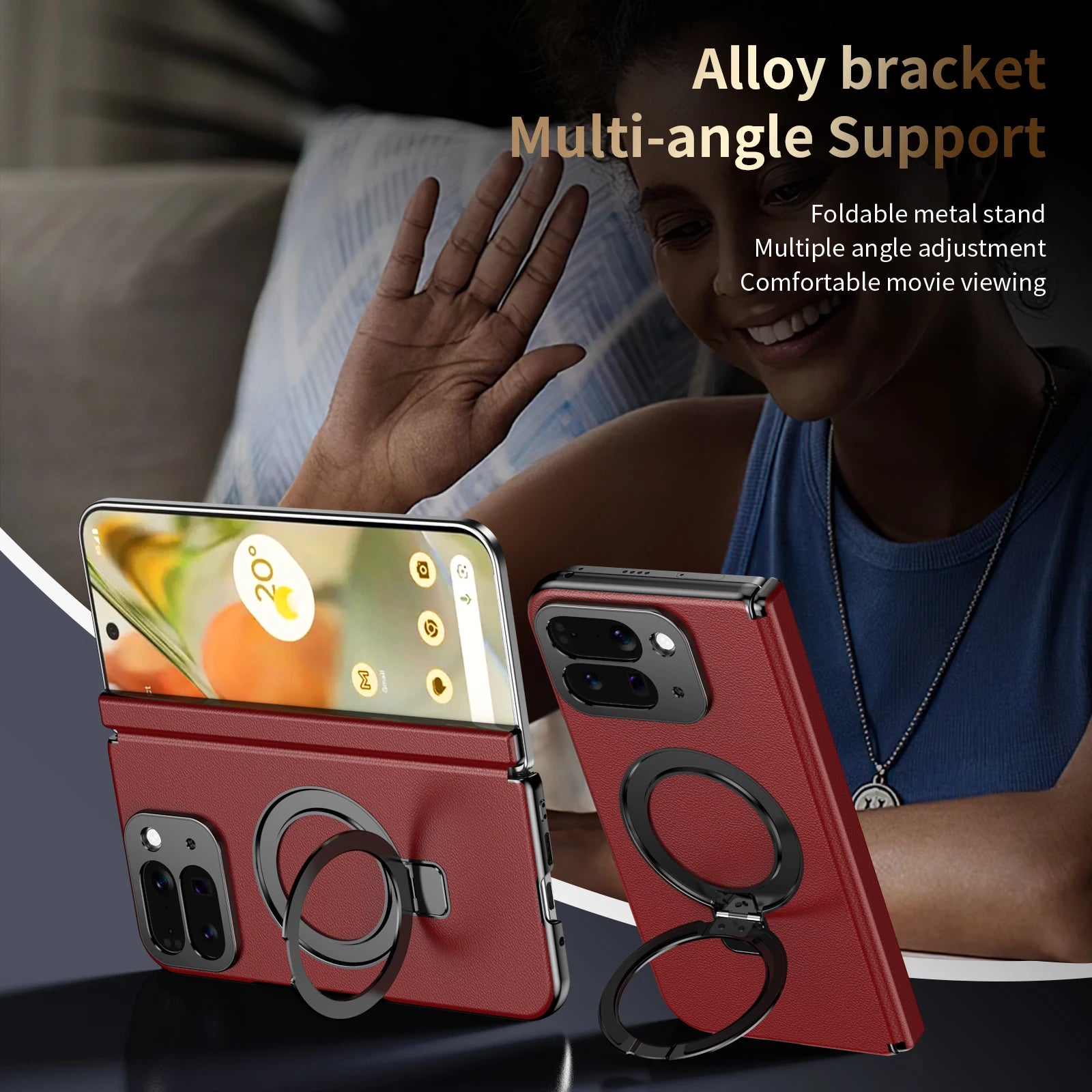 Google Pixel 10 Pro Fold Leather Case with Magnetic Ring