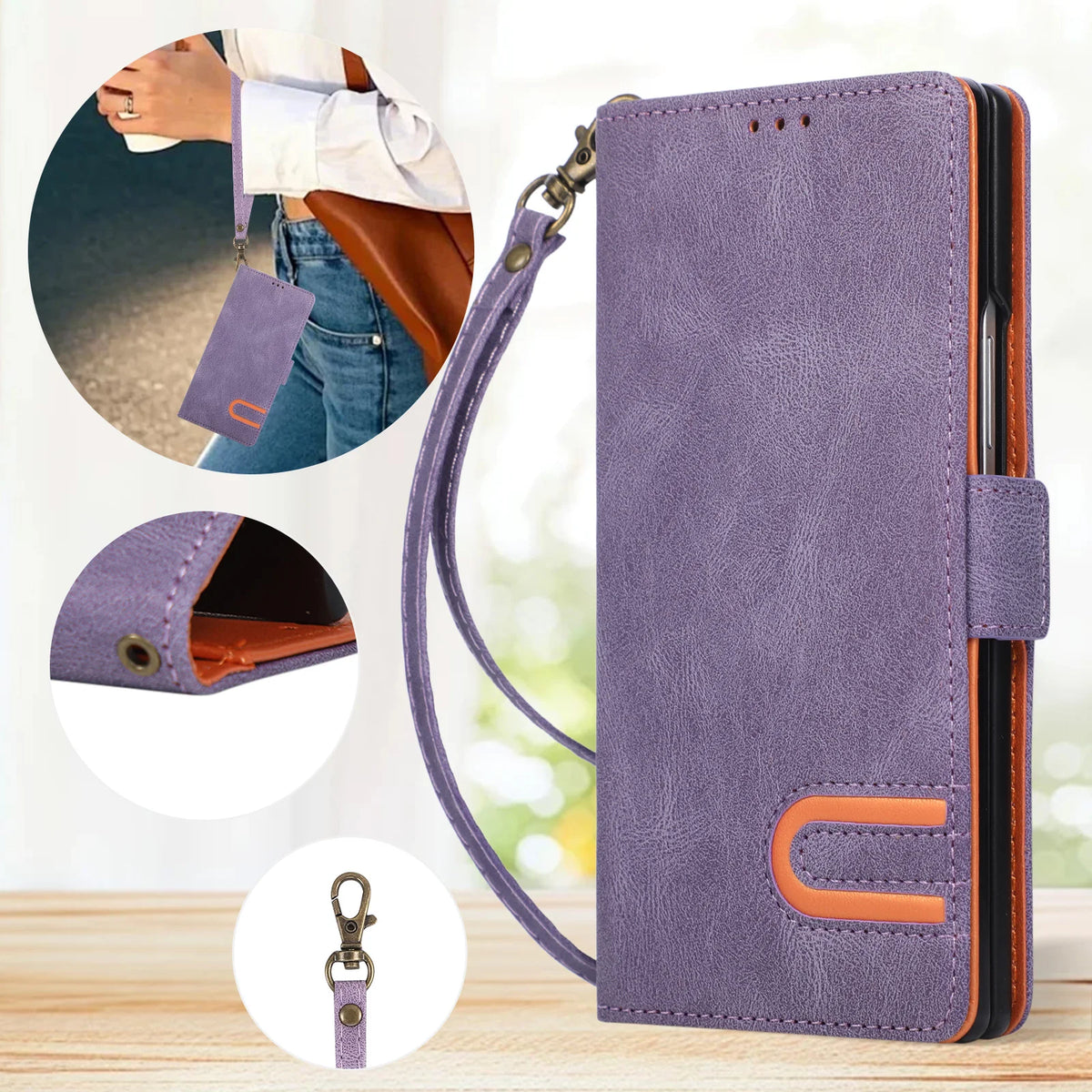 Leather Wallet Case with Built-In Stand and Strap for Samsung Galaxy Z Fold 8 Ultra