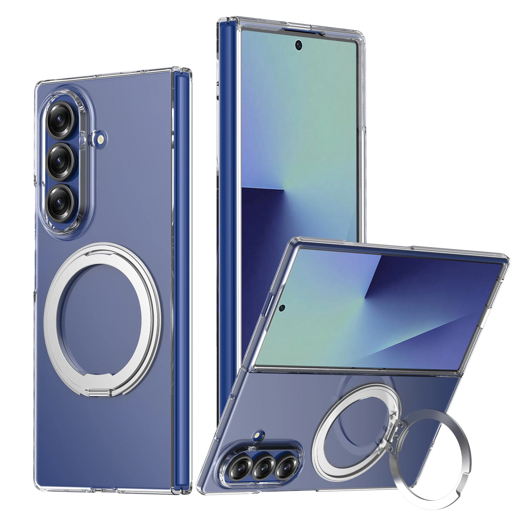 Samsung Galaxy Z Fold 7 Shockproof Clear Case with Rotating Stand