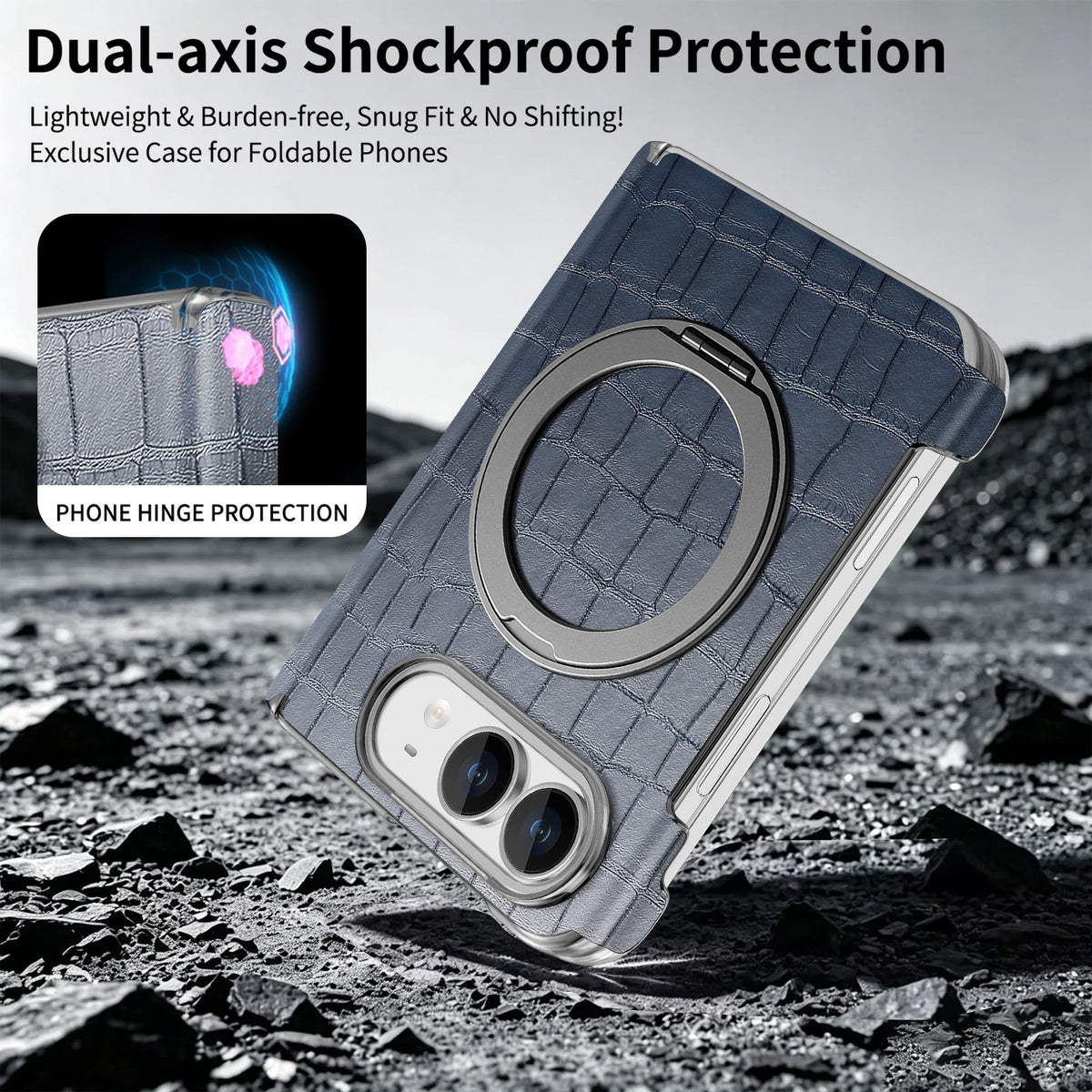 Crocodile Embossed MagSafe Case with 360° Rotating Ring Stand for iPhone Duo